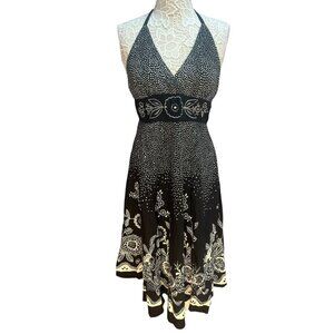Y2K Charlotte Russe Black and White Floral Halter Dress